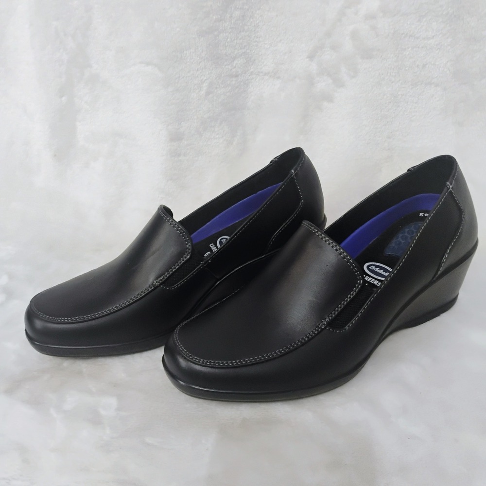 Dr Scholls Careers Black Leather Slip On Wedge Shoes Work Slip Resistant Sz 6.5